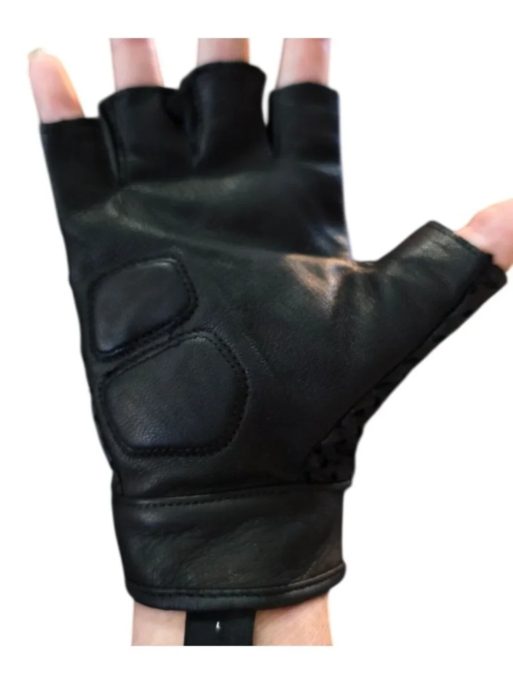 Harley-Davidson Women Black Fingerless Leather Motorcycle Gloves L Perforated